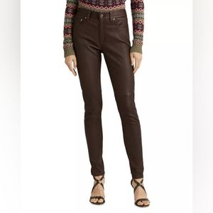 Ralph Lauren Skinny Brown Leather Pants Size 14